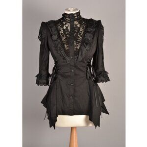 RQ-BL Bat Sleeve Openwork Lace Blouse Corset Goth Victorian Style Button by RQBL